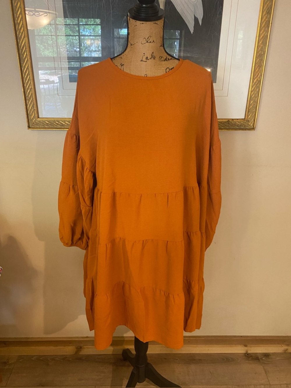 Mud Pie Babydoll Dress Women’s Large Balloon Sleeve Boho Flounce Tiered Fall NWT